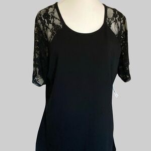 Torrid Black Lace Short Sleeve Soft Stretch Raglan Foxy Tee- Sz- 3X